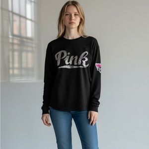 Victoria Secret Pink Black Long Sleeve with Silver sequins Logo